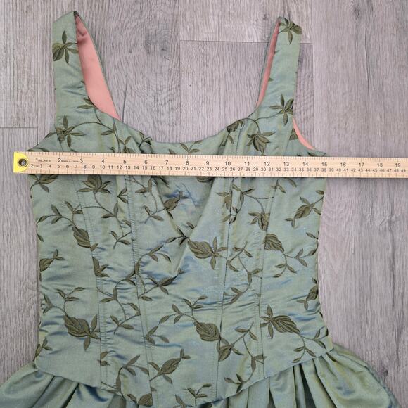 Vtg Scott McClintock Sage Green Taffeta Ball Gown 8 bridgerton Regency Fairytale - Picture 6 of 11